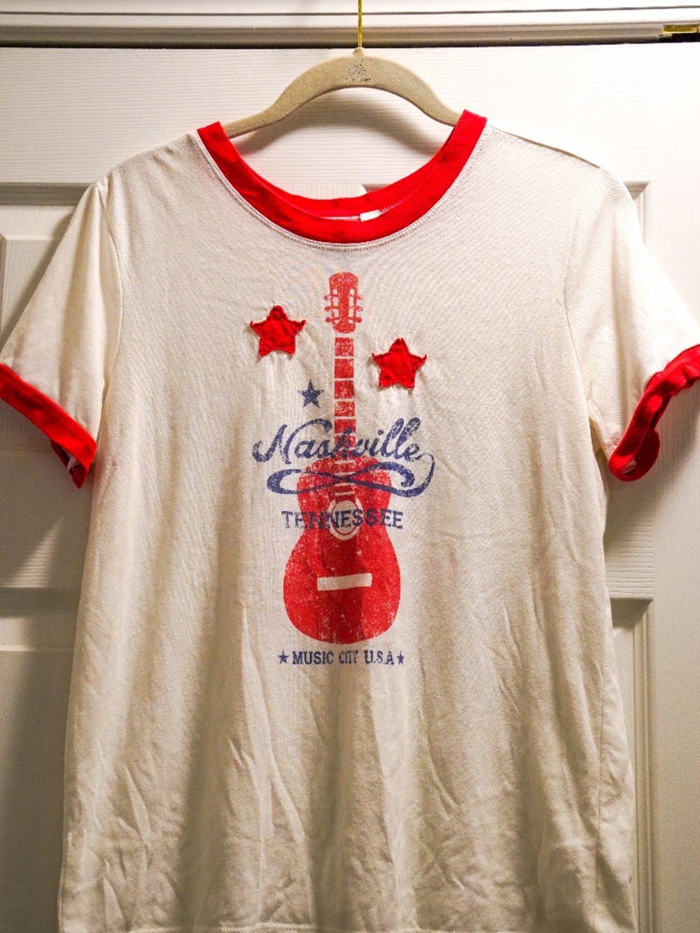 White Crow Nashville Graphic Ringer Tee Red Stars Size Small
